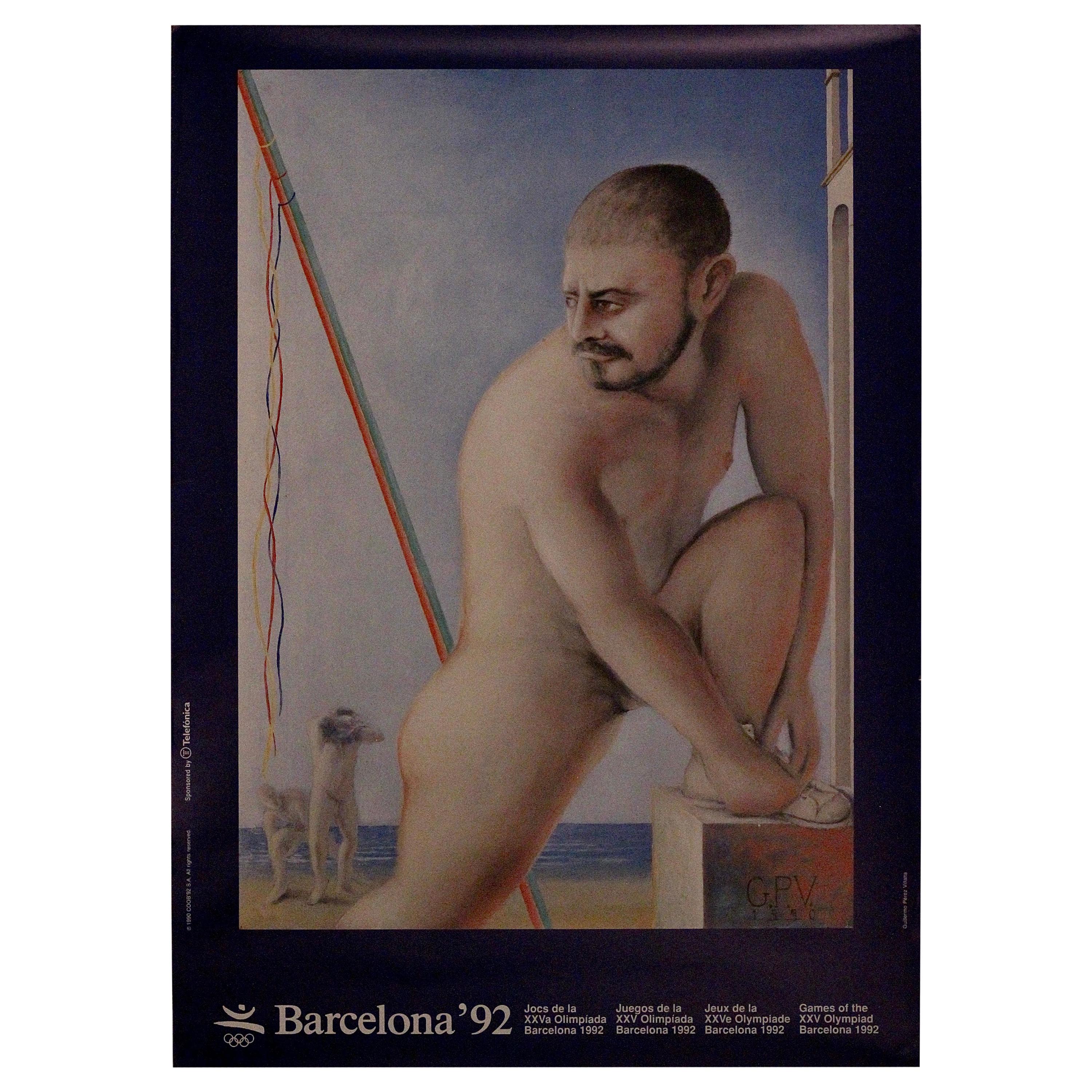 Poster olimpico originale di Barcellona 1992 disegnato da Guillermo Pérez Villalta