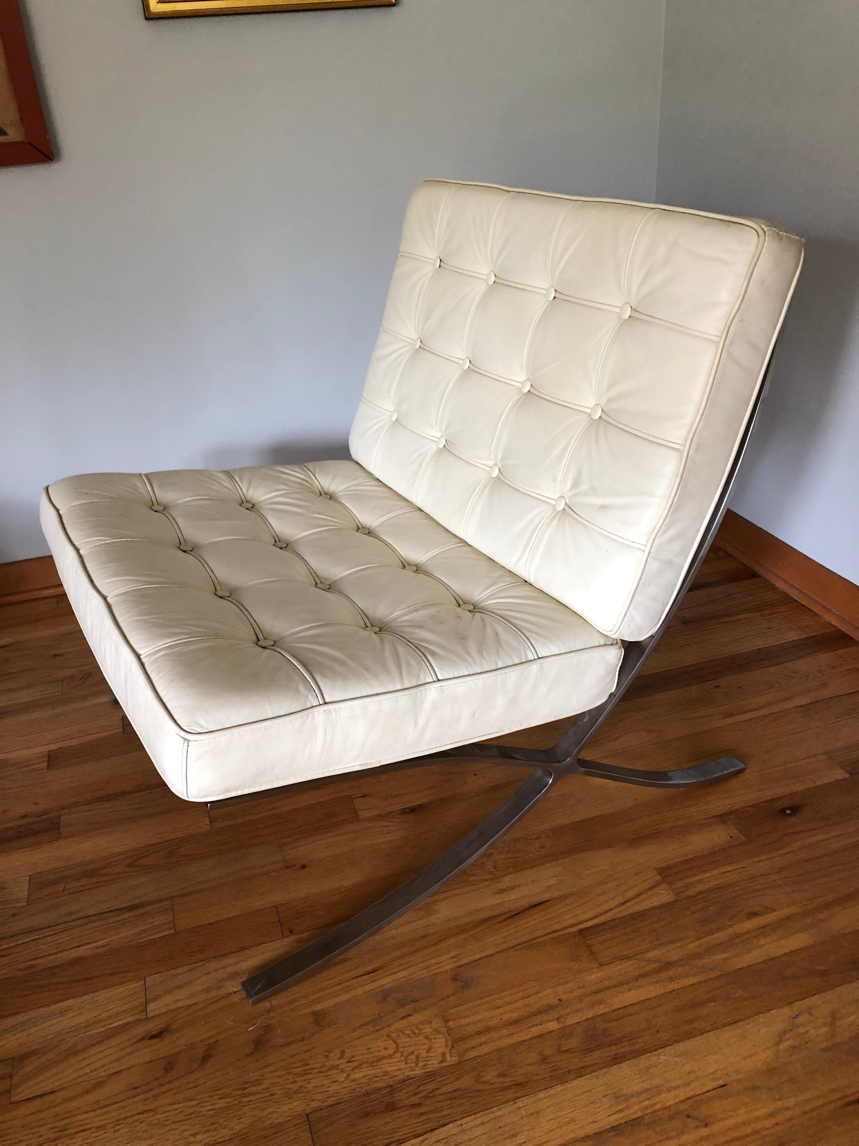 Mid-Century Modern Barcelona Chair and Ottoman Attributed to Mies van der Rohe