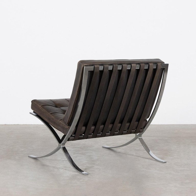 German Barcelona Chair by Ludwig Mies van der Rohe in dark brown leather for Knoll For Sale