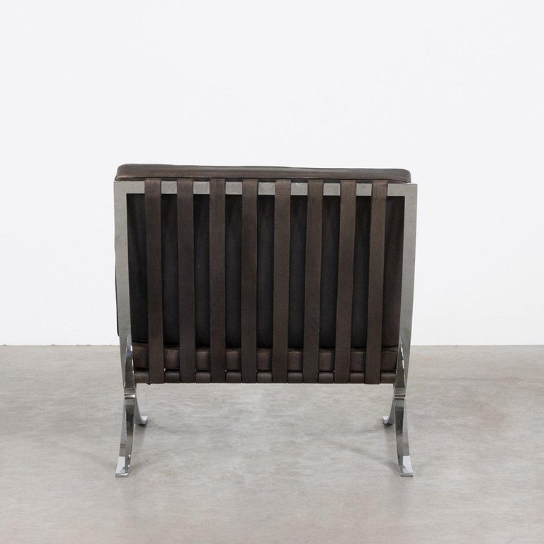 Plated Barcelona Chair by Ludwig Mies van der Rohe in dark brown leather for Knoll For Sale