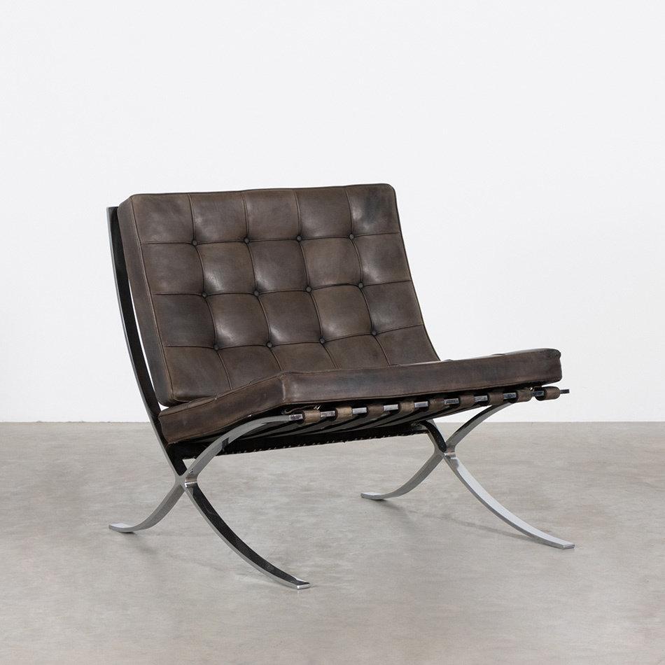 Plated Barcelona Chair by Ludwig Mies van der Rohe in dark brown leather for Knoll