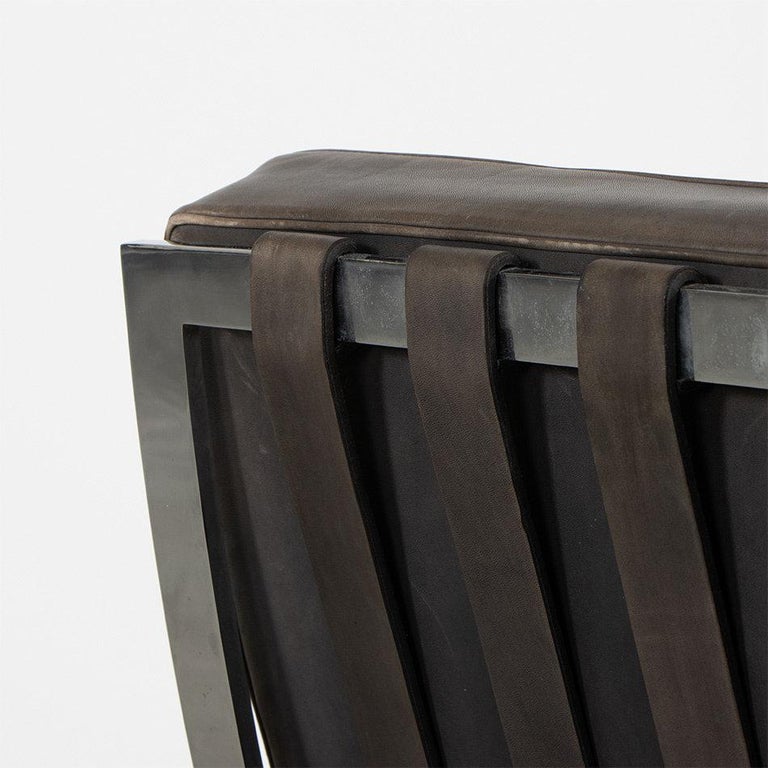 Steel Barcelona Chair by Ludwig Mies van der Rohe in dark brown leather for Knoll For Sale