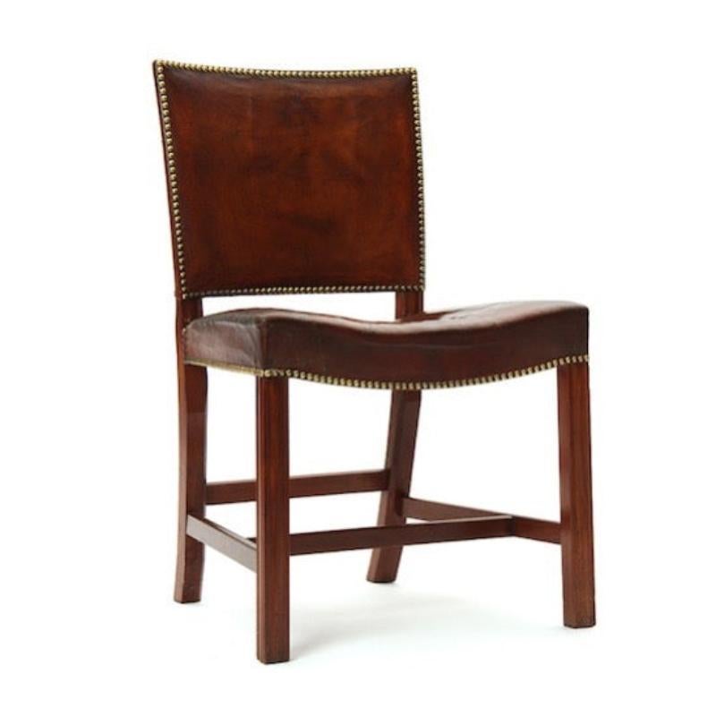 A Cuban mahogany 'Barcelona' dining chair with the natural leather upholstery. Originally introduced at the 1929 International Exposition in Barcelona, Spain.
