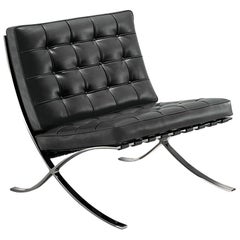 Barcelona Chair in Black Leather Upholstery & Black Chrome Frame