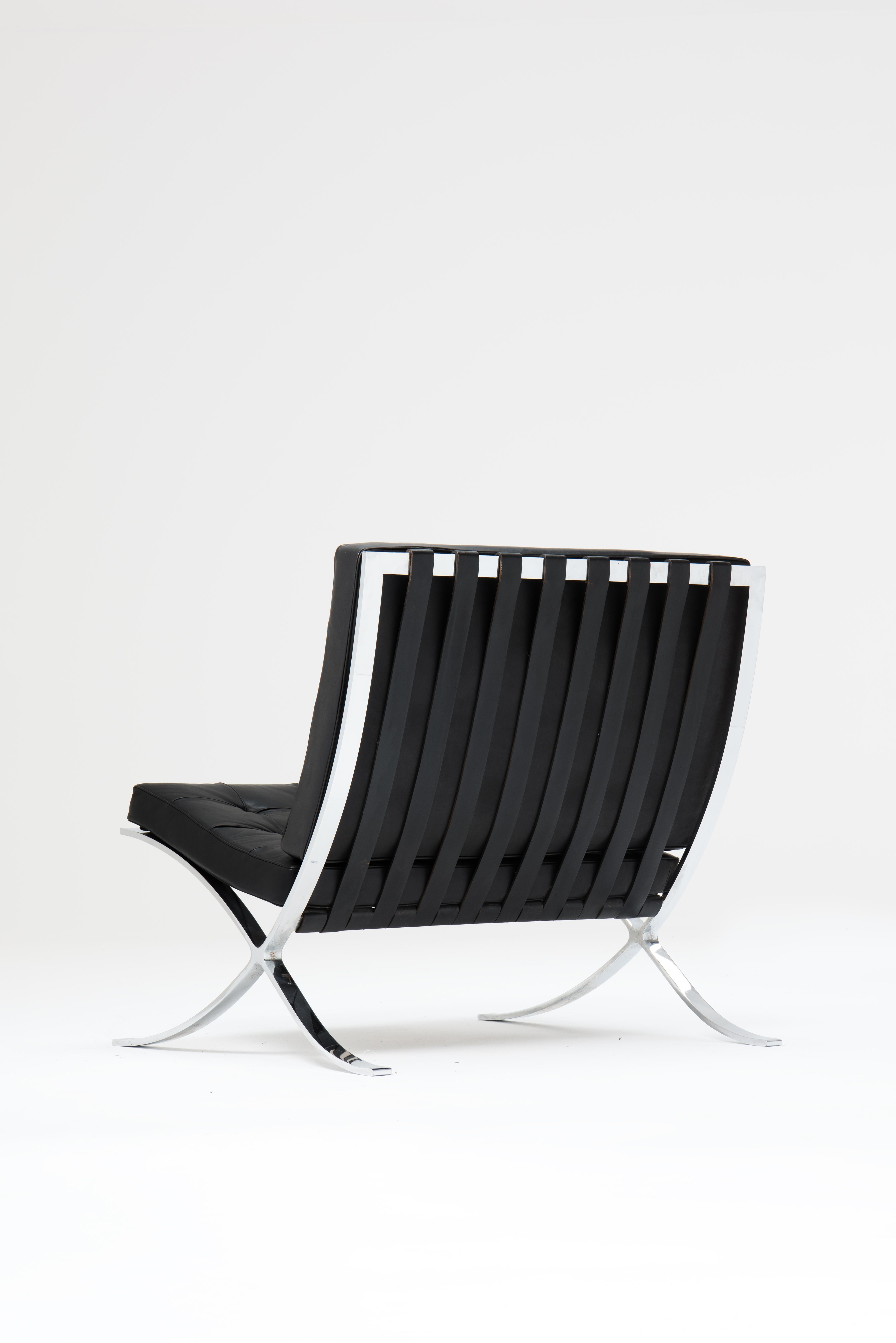 Steel Barcelona Chair & Ottoman - Mies Van der Rohe For Sale