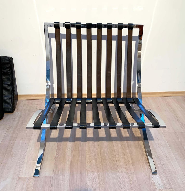 Barcelona Chair with Ottoman, Black Leather, Knoll International, 1960s at 1stDibs