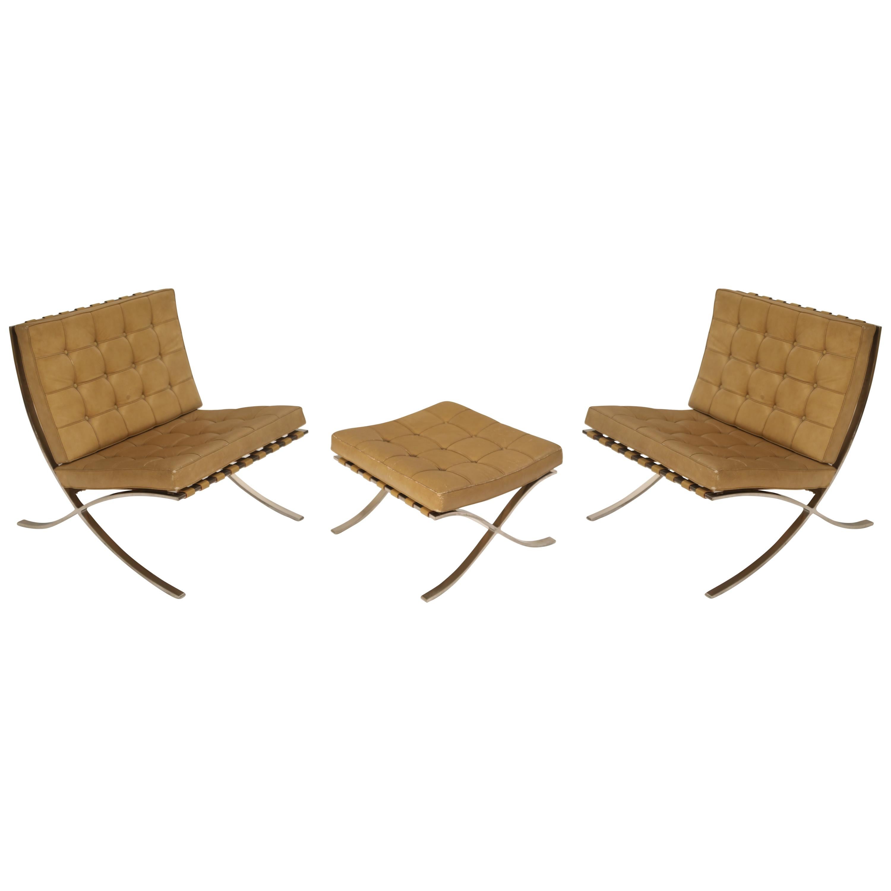 Barcelona Chairs & Ottoman by Mies van der Rohe for Knoll International, 1960s