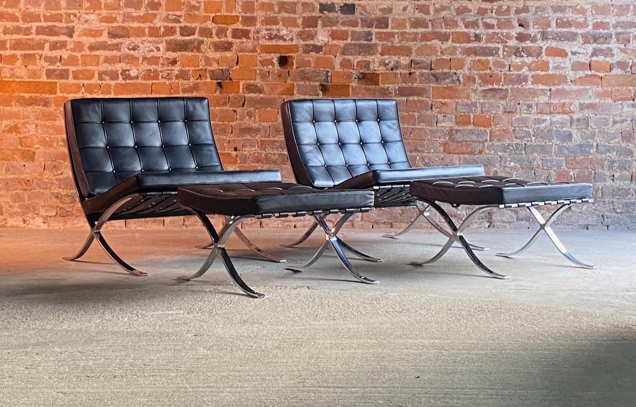 Barcelona chairs and stools by Knoll Studio Mies van der Rohe USA, circa 2014

Magnificent set of original Mies van der Rohe Barcelona chairs and Barcelona stools by Knoll Studio USA circa 2014, this set offered in the finest black spinneyback