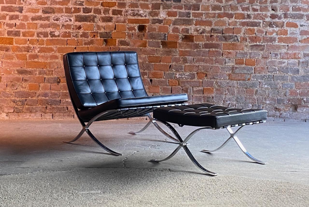 Leather Barcelona Chairs & Stools by Knoll Studio Mies van der Rohe, USA, circa 2014