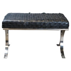 Barcelona Chrom Schwarz Gewebte Leder Bank Sitz Ottomane Fußhocker 32"