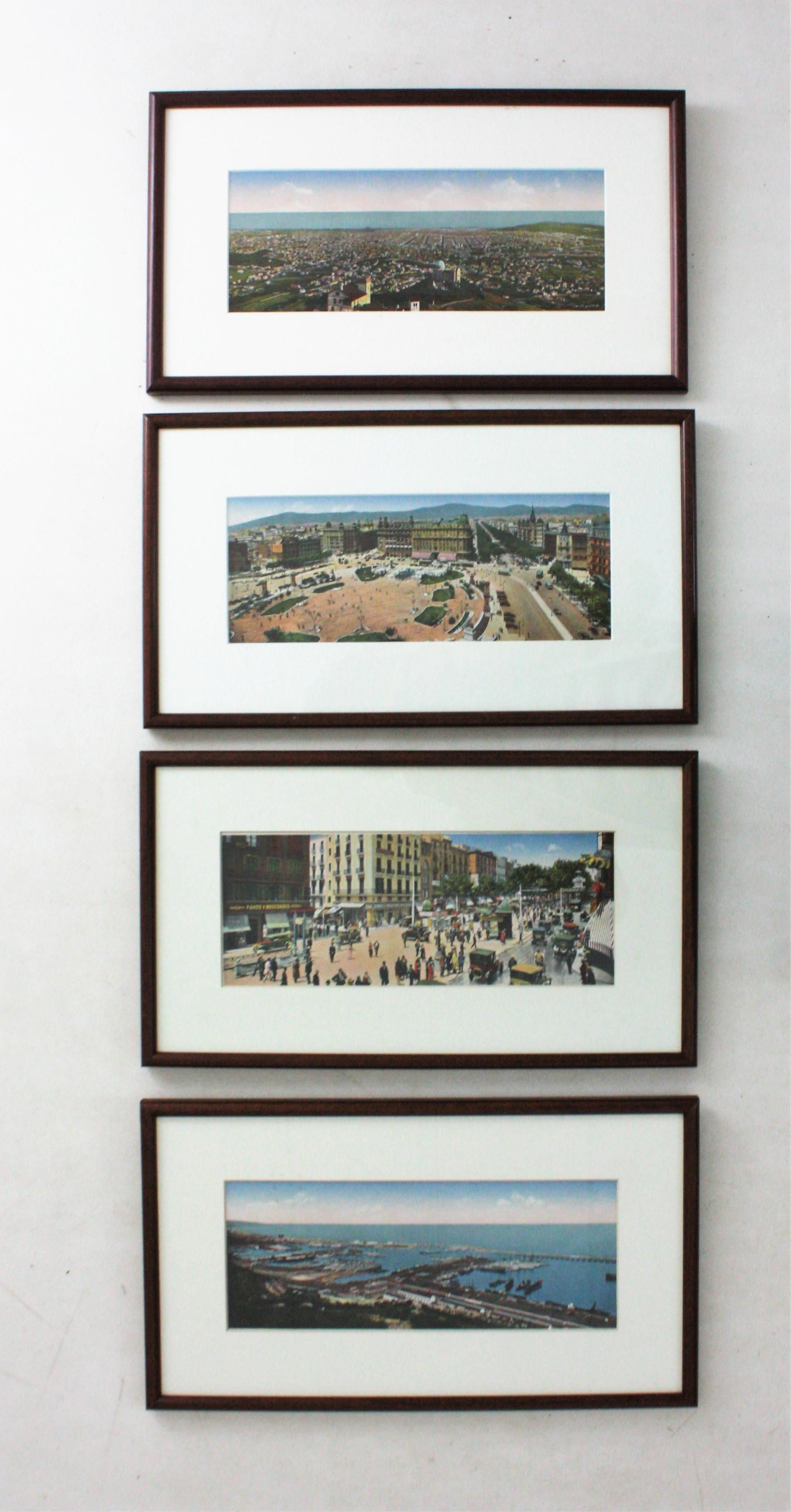 Verre Ensemble de quatre estampes encadrées, vues de la ville de Barcelone  en vente