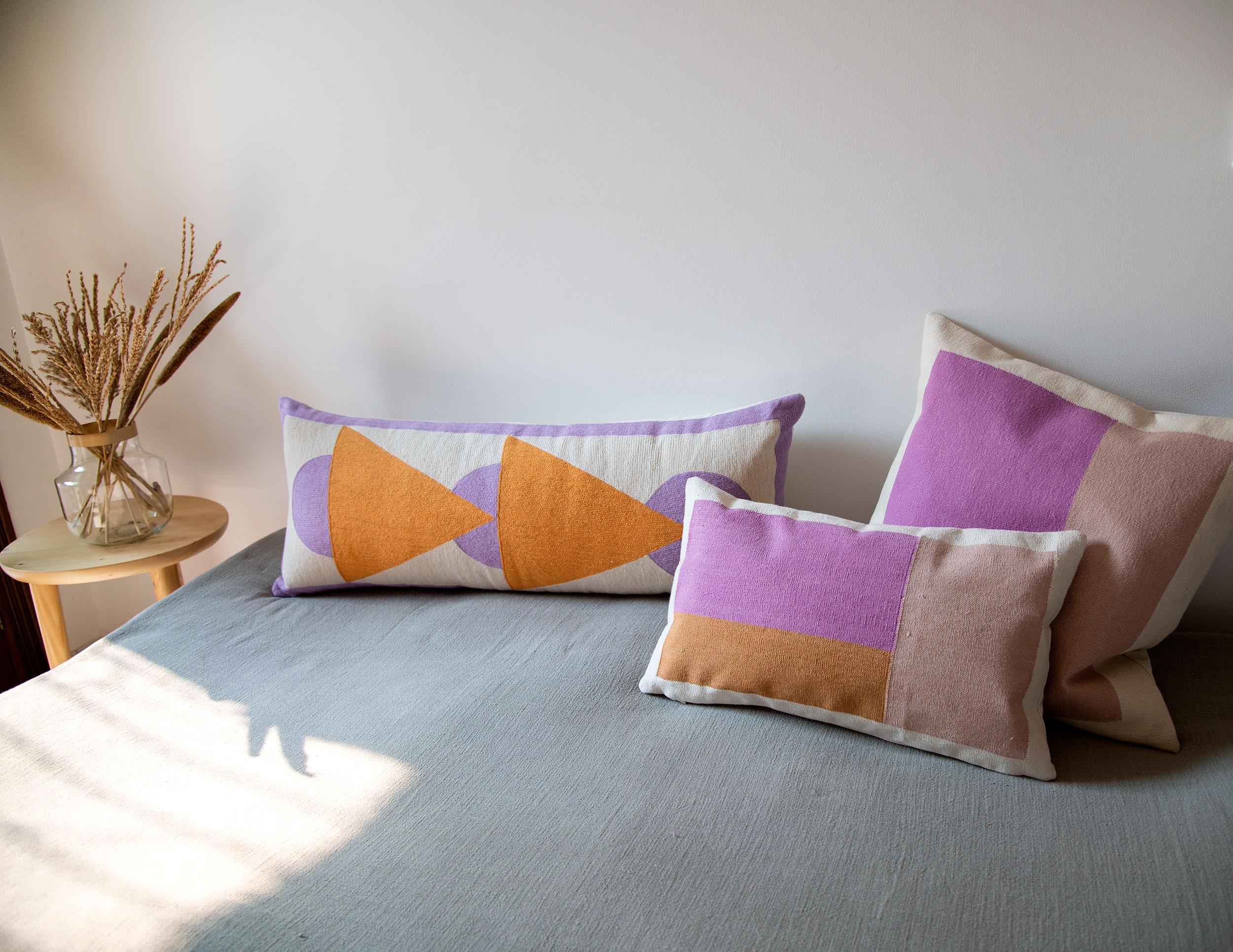 This geometric throw pillow has been ethically hand woven by artisans in Rajasthan, India, using a traditional weaving technique which is native to this region.

The purchase of this handcrafted pillow helps to support the artisans and preserve