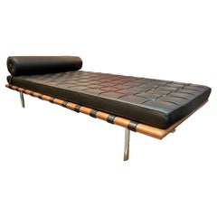 Barcelona Daybed by Ludwig Mies van der Rohe for Knoll Signed in Black Leather