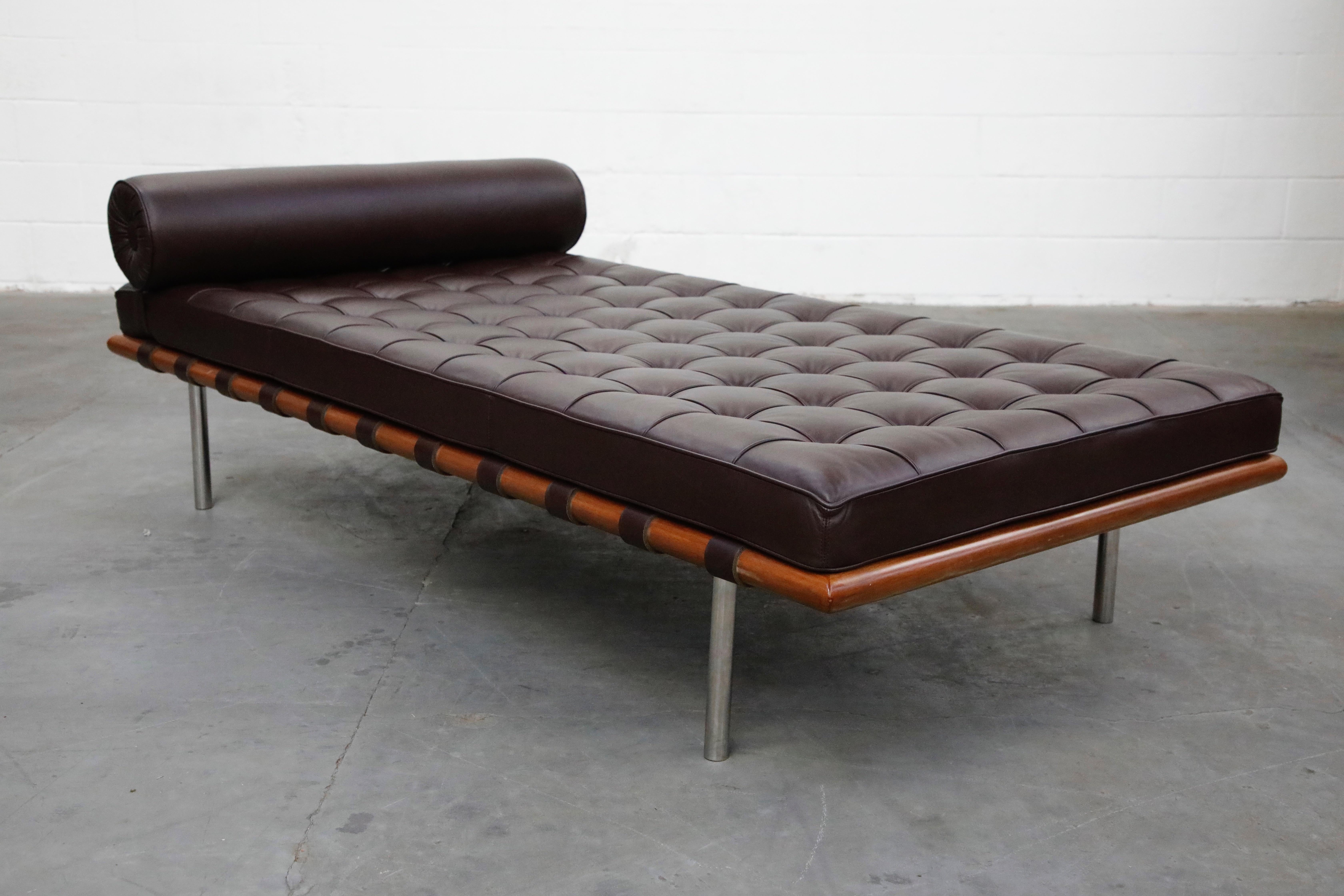 Modern Barcelona Daybed by Mies Van Der Rohe for Knoll in Dark Brown Leather, Signed