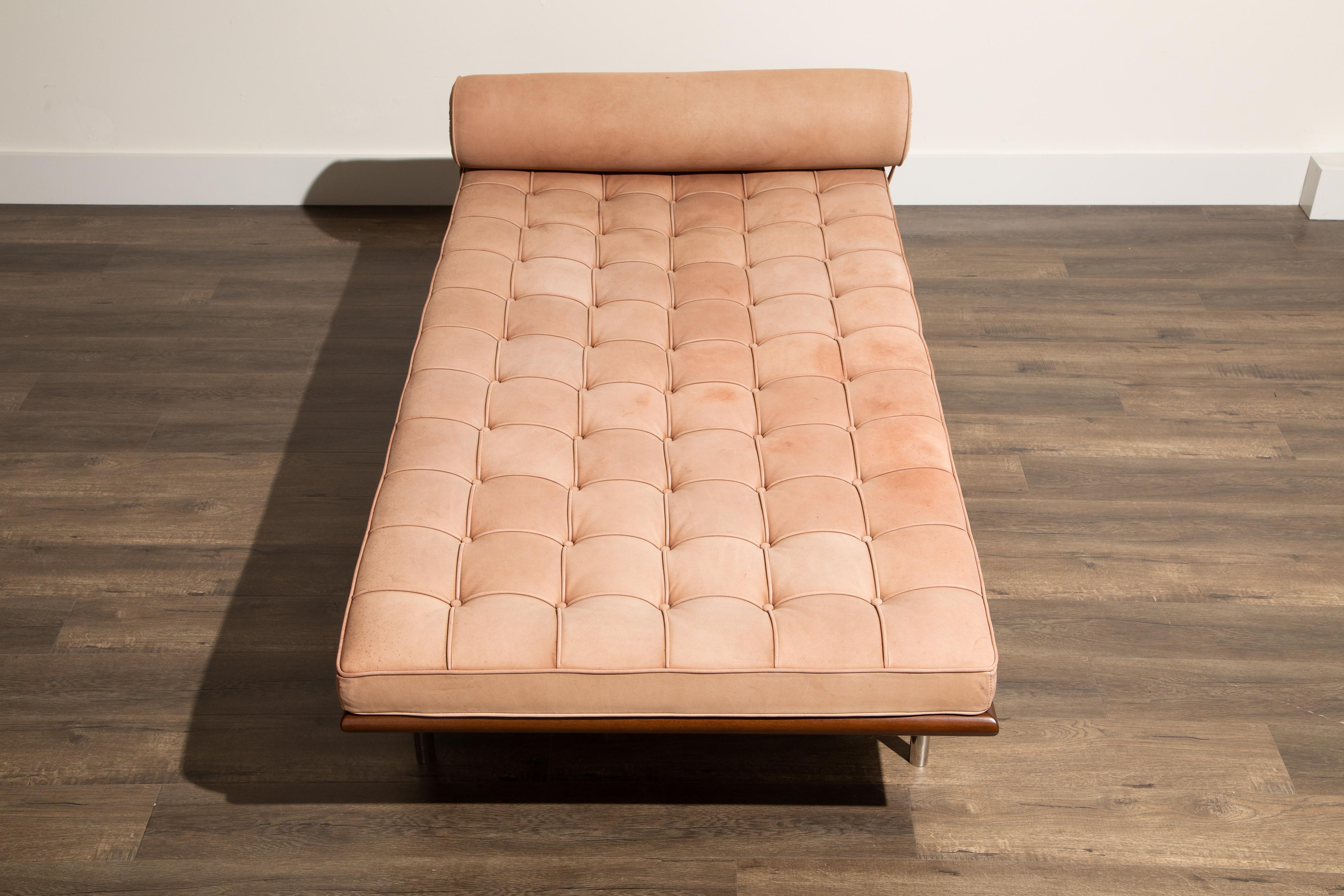 American Barcelona Daybed in Nude Suede by Ludwig Mies van der Rohe for Knoll, Signed 