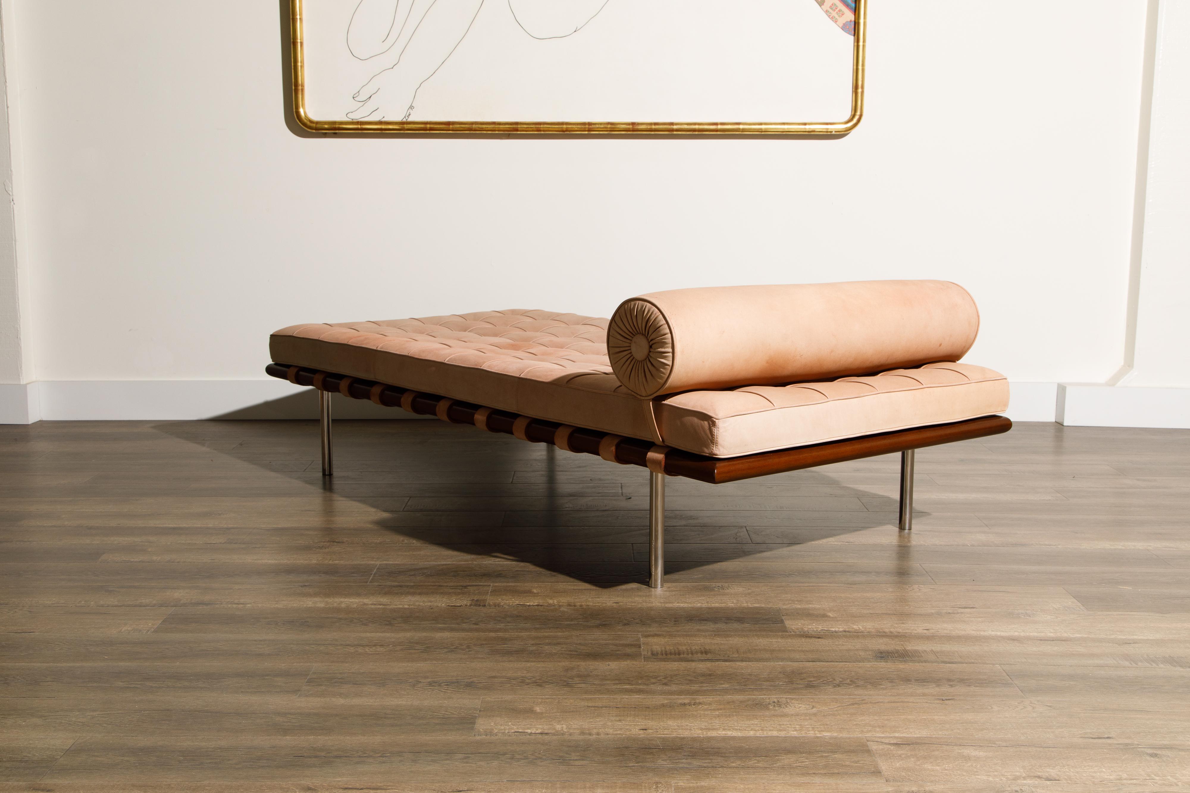 Late 20th Century Barcelona Daybed in Nude Suede by Ludwig Mies van der Rohe for Knoll, Signed 