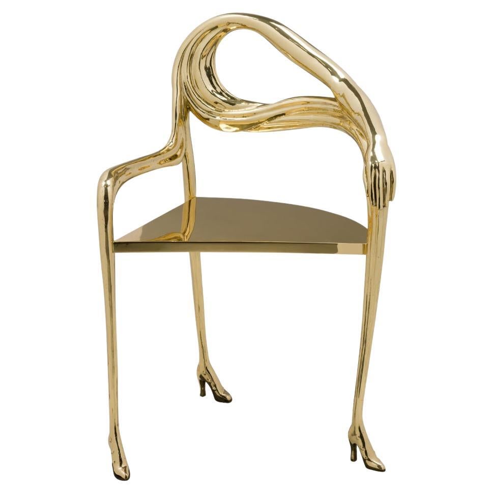 Barcelona Design / Salvador Dali Sculptural Solid Polished Brass "Leda" Armchair