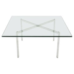 Barcelona Glass and Chrome Coffee Table, Style of Mies van der Rohe for Knoll