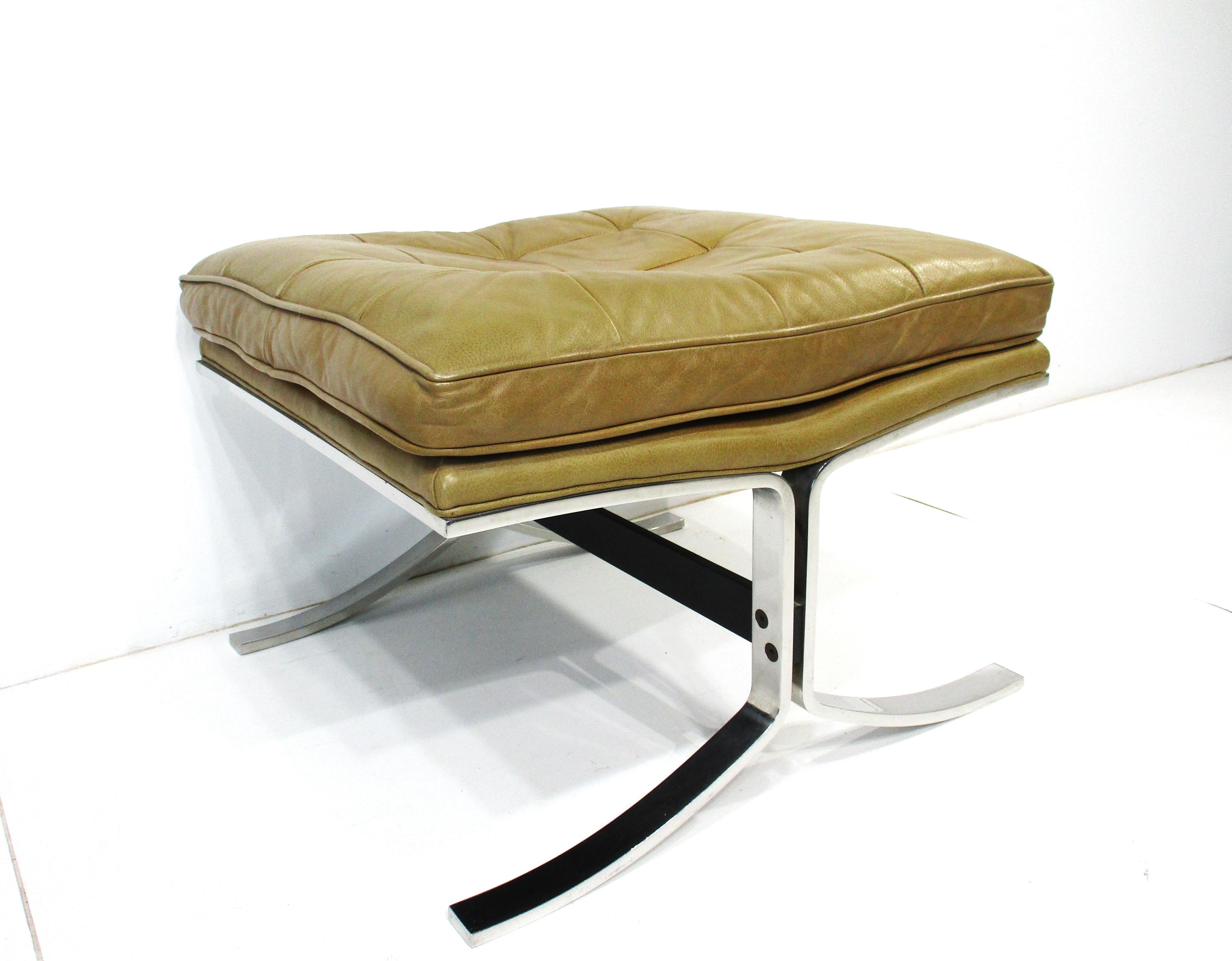 Barcelona Knoll Styled Leather Chrome Ottoman / Stool For Sale 6