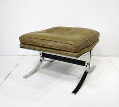 Barcelona Knoll Styled Leather Chrome Ottoman / Stool