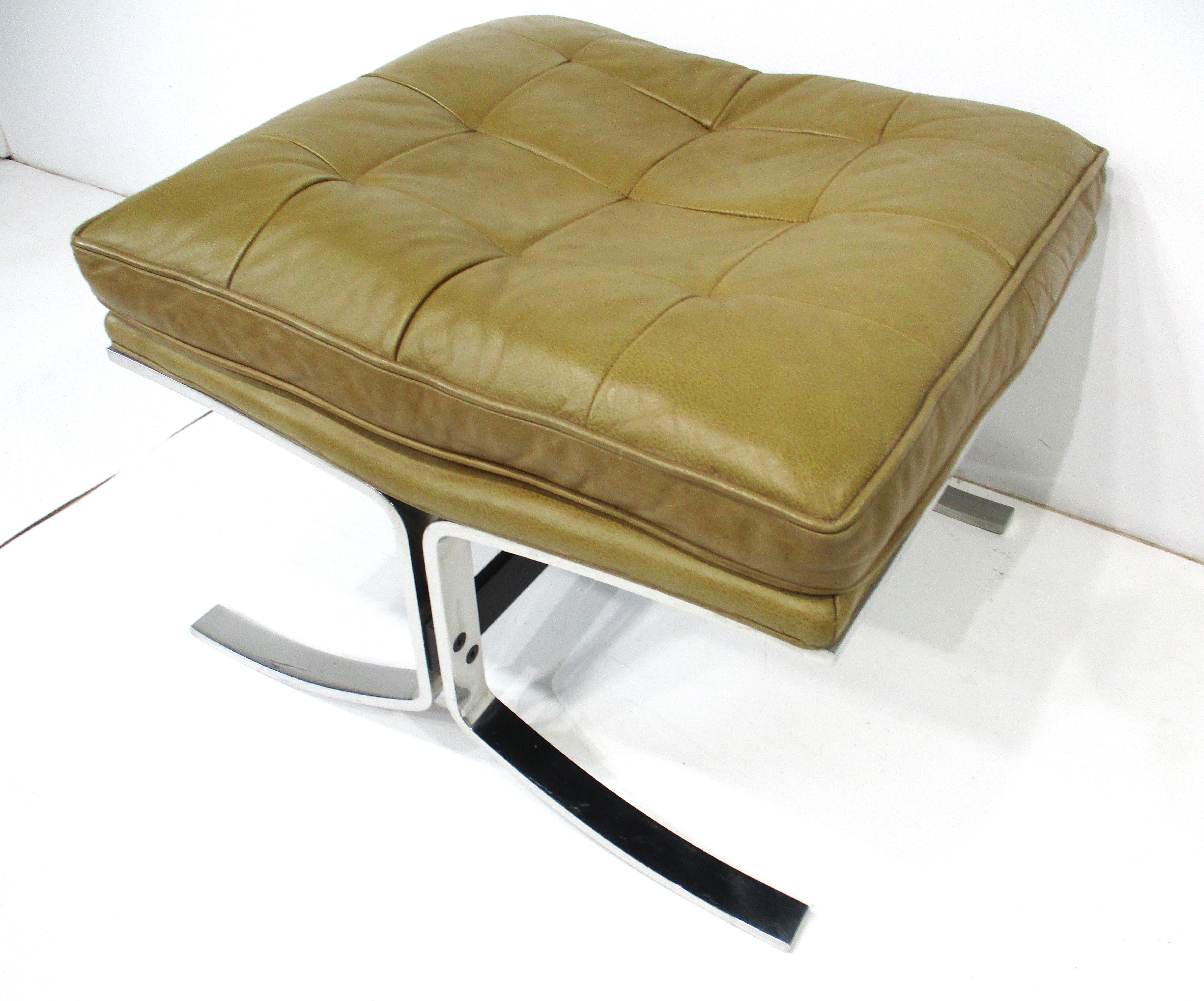 Barcelona Knoll Styled Leather Chrome Ottoman / Stool For Sale 1