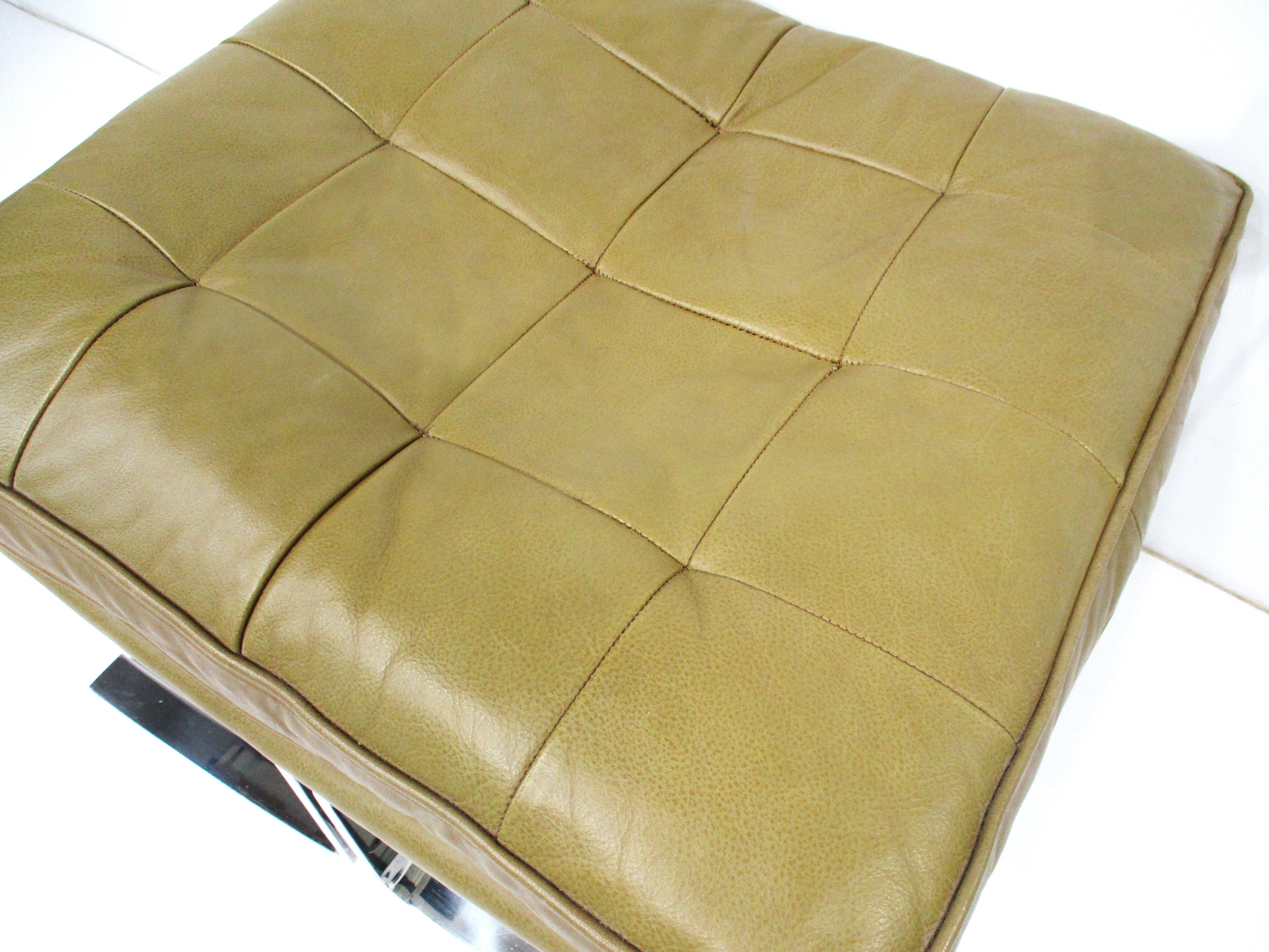 Barcelona Knoll Styled Leather Chrome Ottoman / Stool For Sale 2