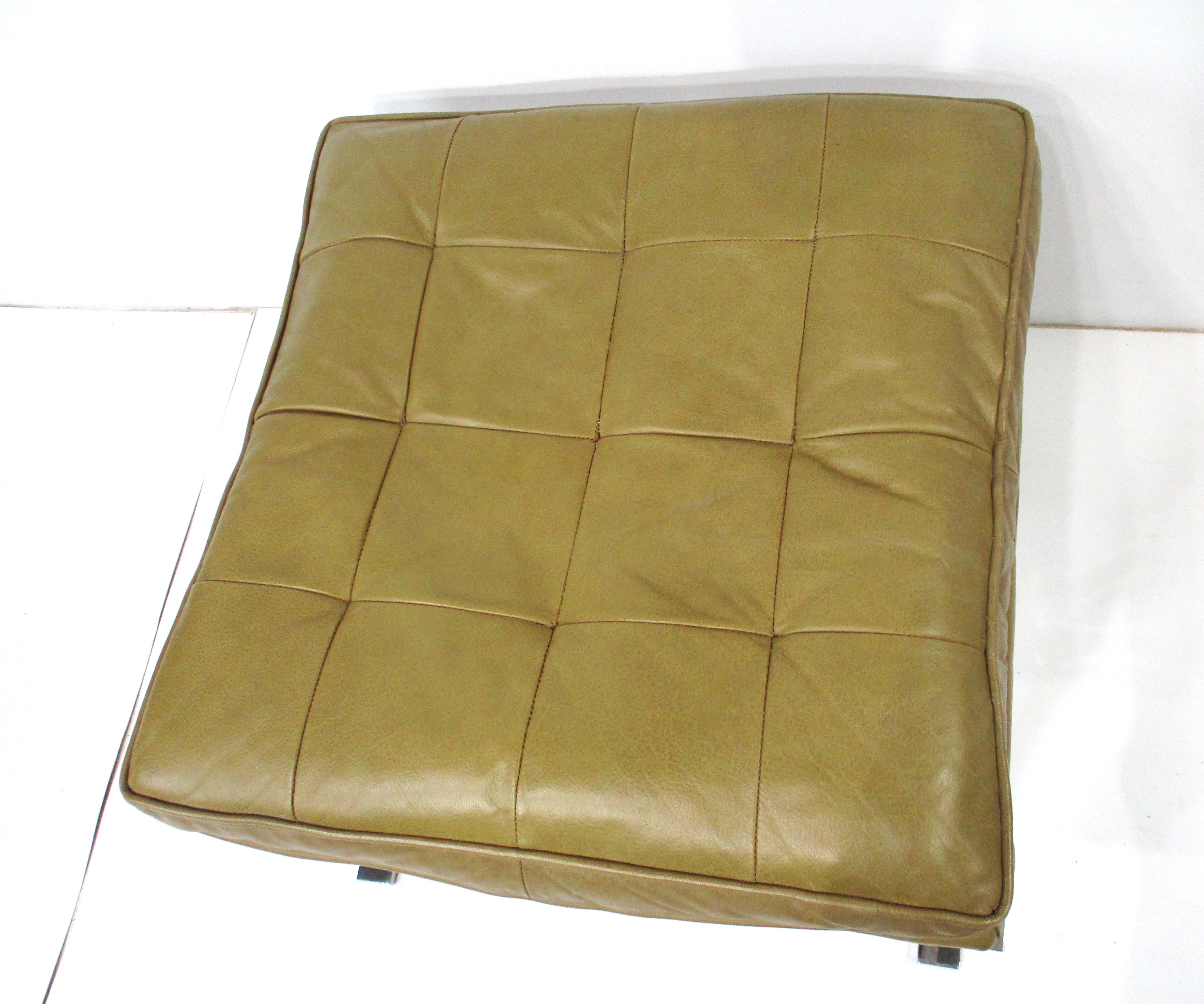 Barcelona Knoll Styled Leather Chrome Ottoman / Stool For Sale 3