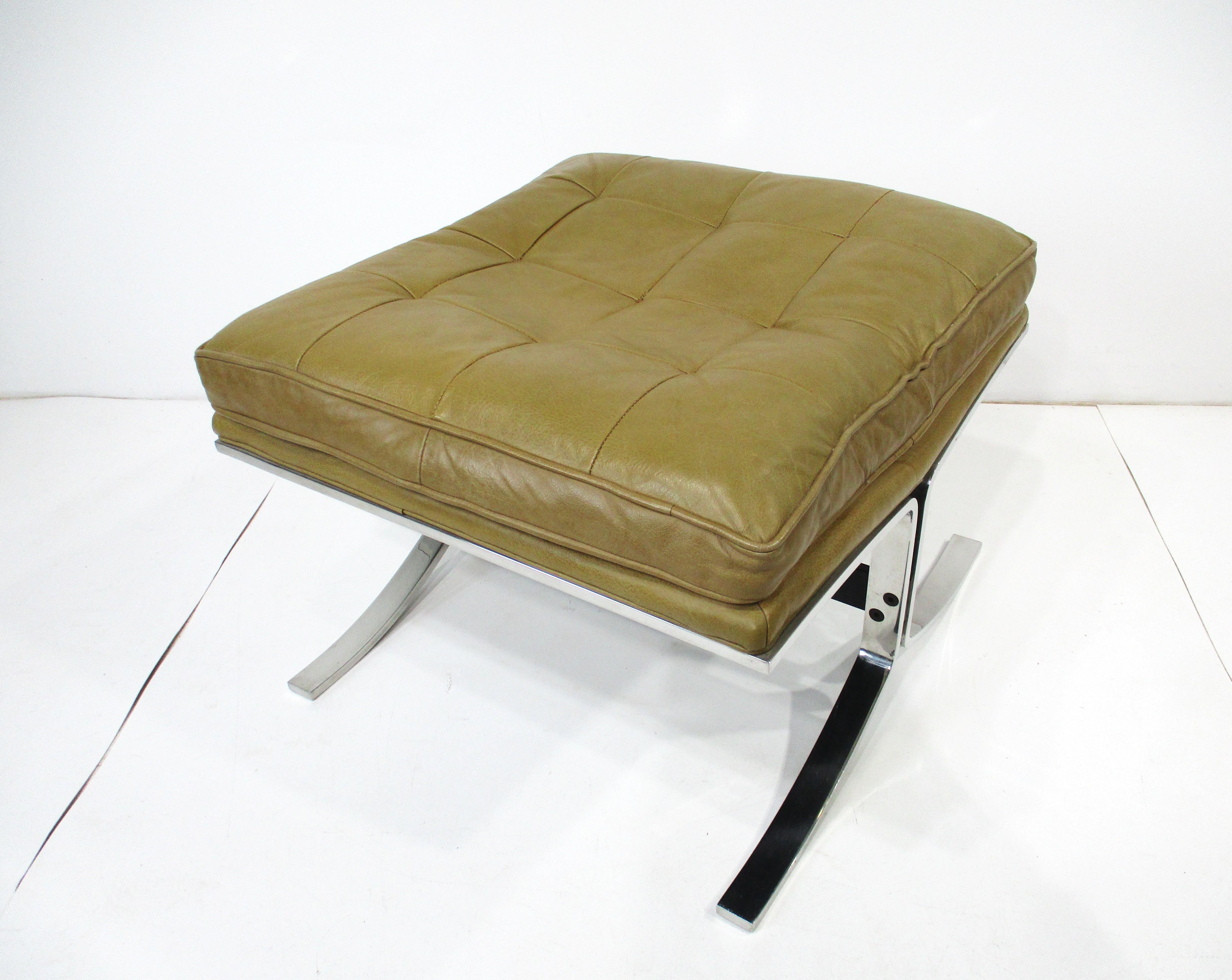 Barcelona Knoll Styled Leather Chrome Ottoman / Stool For Sale 4