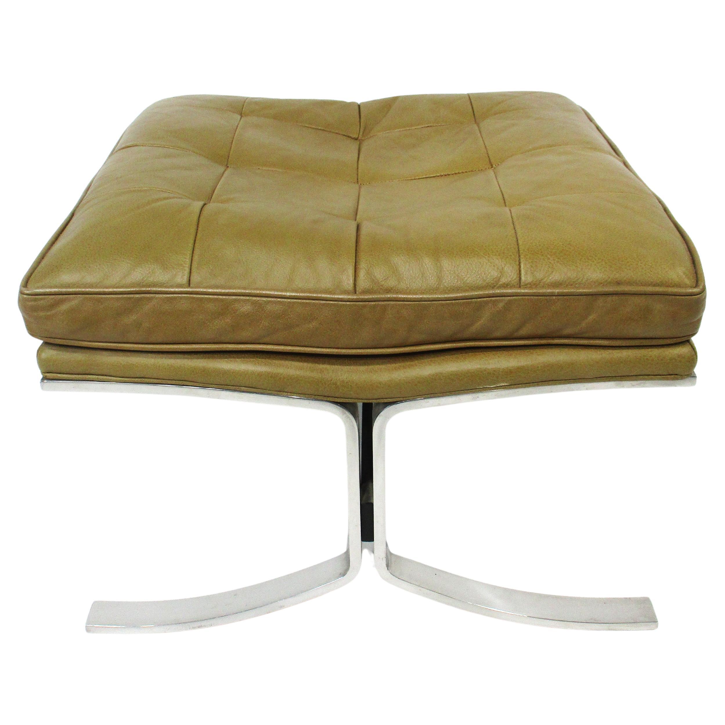 Barcelona Knoll Styled Leather Chrome Ottoman / Stool (tabouret en cuir chromé)