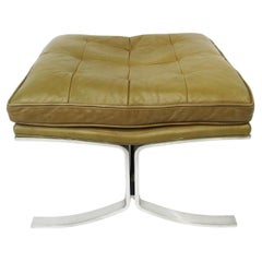 Barcelona Knoll Styled Leather Chrome Ottoman / Stool (tabouret en cuir chromé)