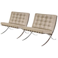 Barcelona Lounge Chair, Knoll, Mies Van Der Rohe, Parchment Leather, Stainless