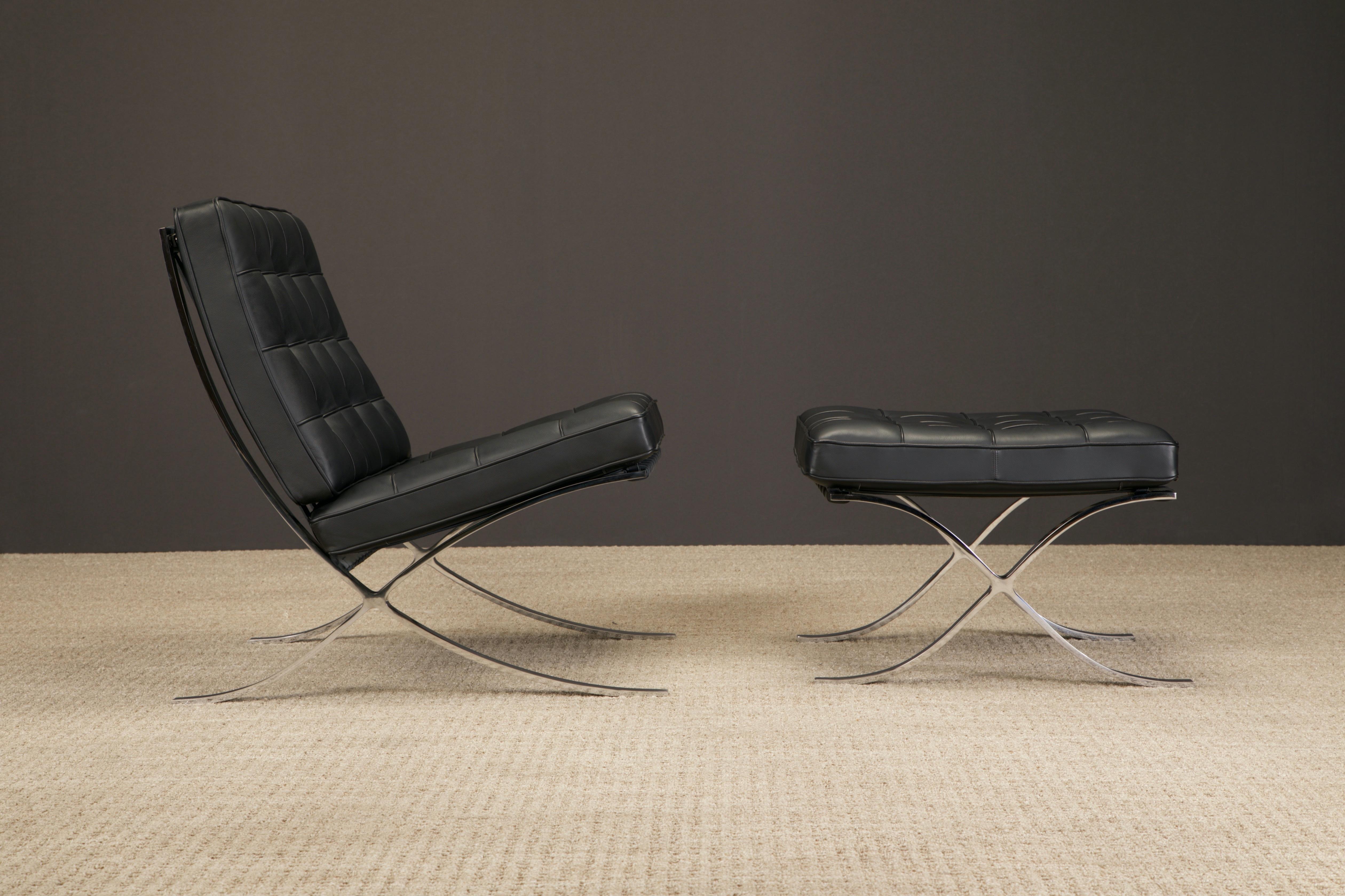 American Barcelona Lounge Chair & Ottoman by Mies van der Rohe for Knoll Studios, Signed
