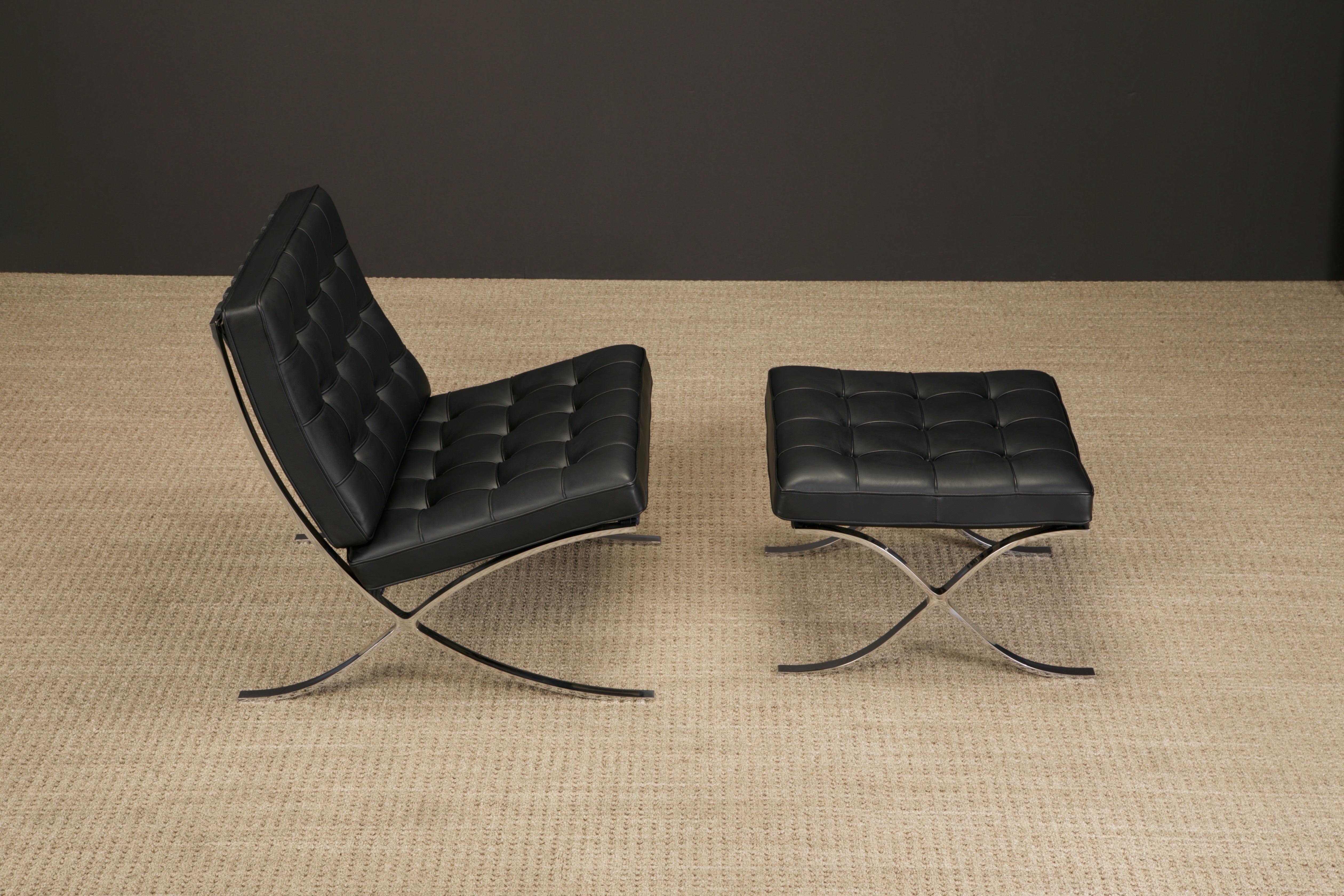 Barcelona Lounge Chair & Ottoman by Mies van der Rohe for Knoll Studios, Signed In Good Condition In Los Angeles, CA