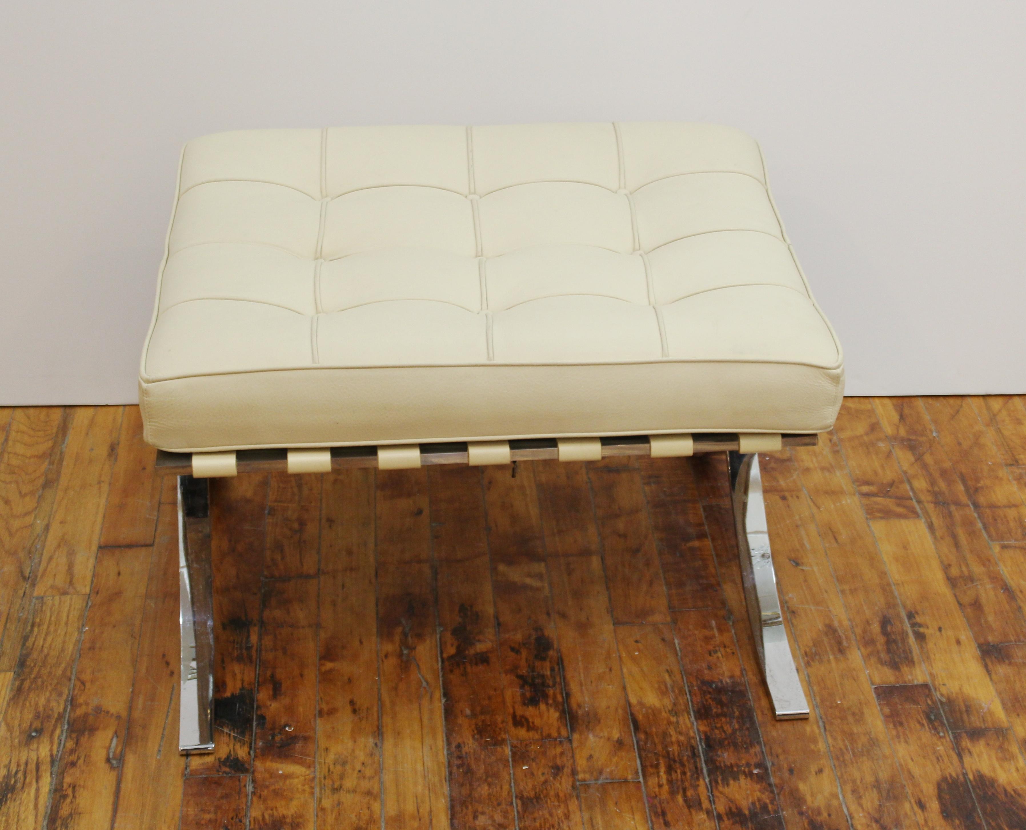 Metal Barcelona Lounge Chair and Ottoman Set in Cream Leather