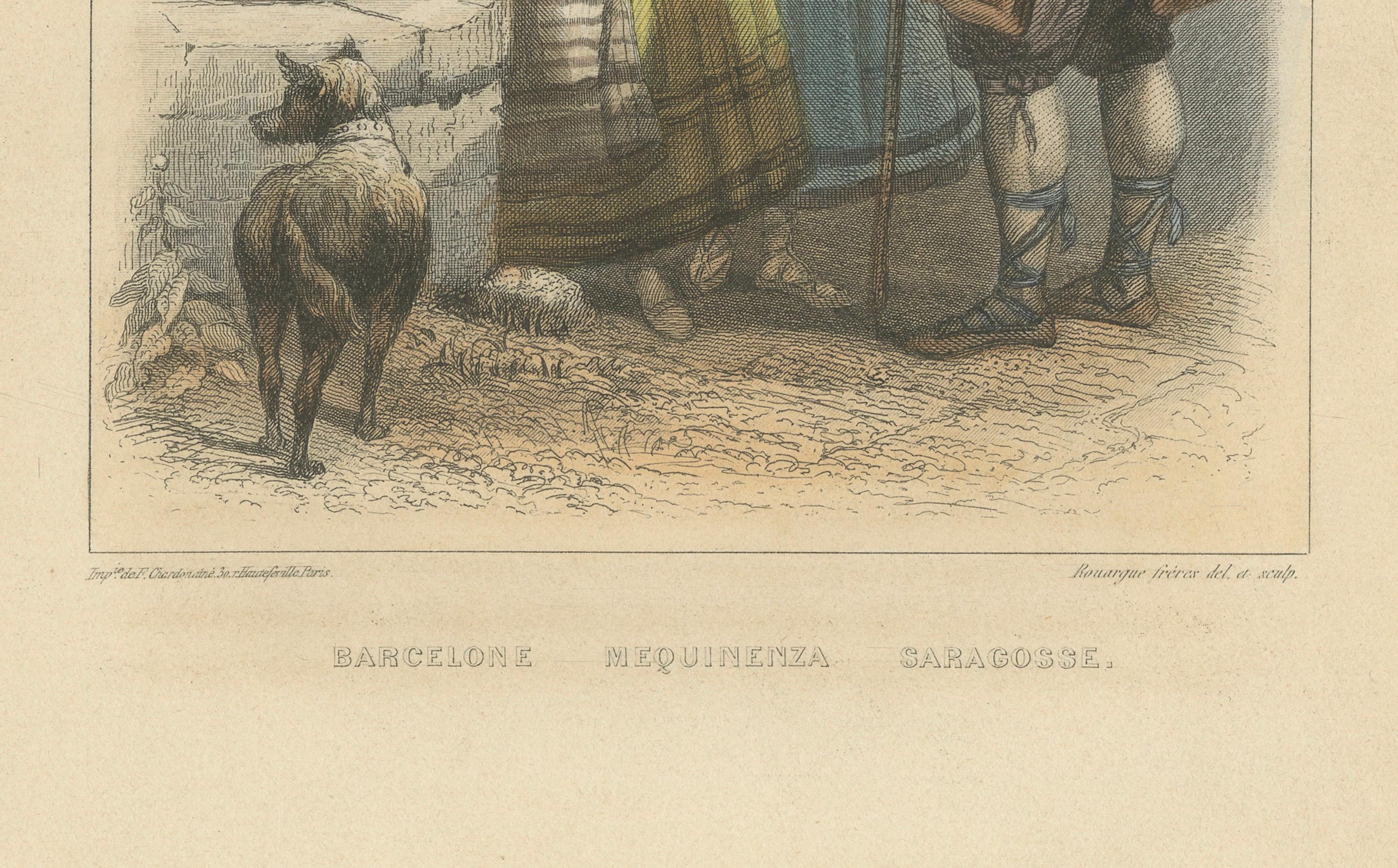 Barcelona, Mequinenza and Saragossa – Hand-Colored Lithograph by Frères, ca.1850