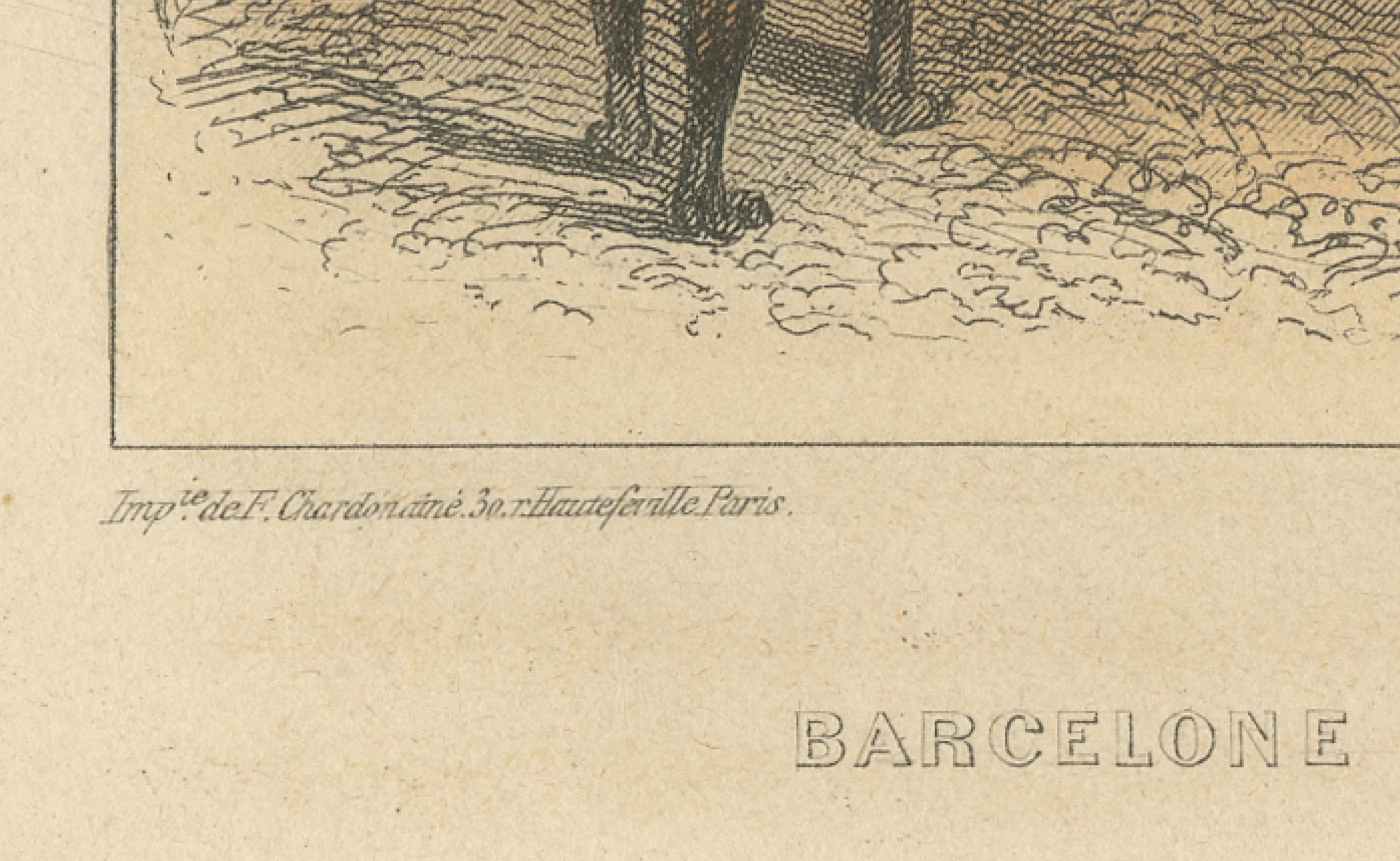 Barcelona, Mequinenza and Saragossa – Hand-Colored Lithograph by Frères, ca.1850