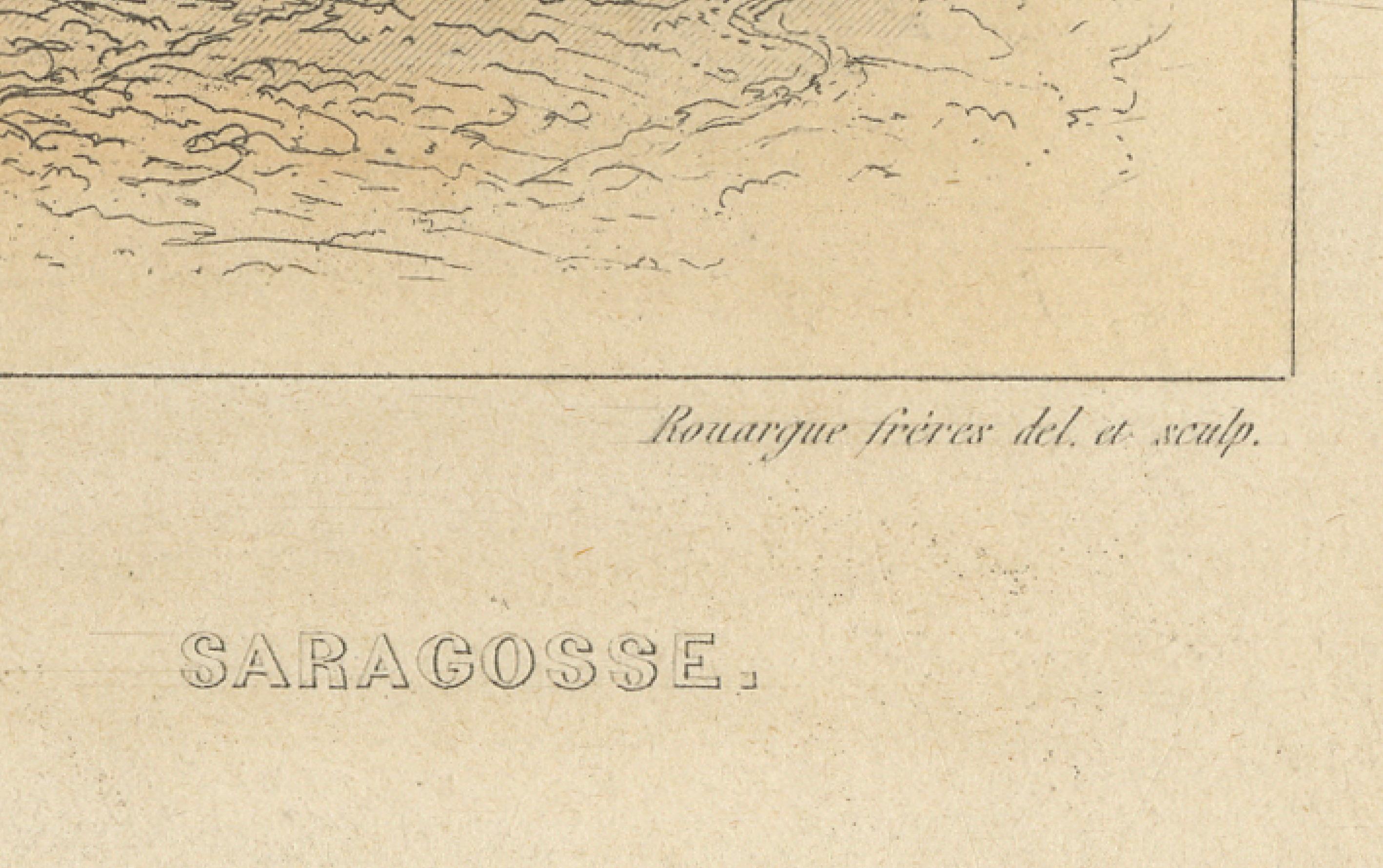 Barcelona, Mequinenza and Saragossa – Hand-Colored Lithograph by Frères, ca.1850