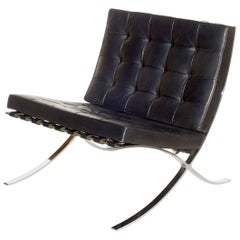 "Barcelona" Mies Van Der Rohe for Knoll 1970s Black Leather Lounge Chair