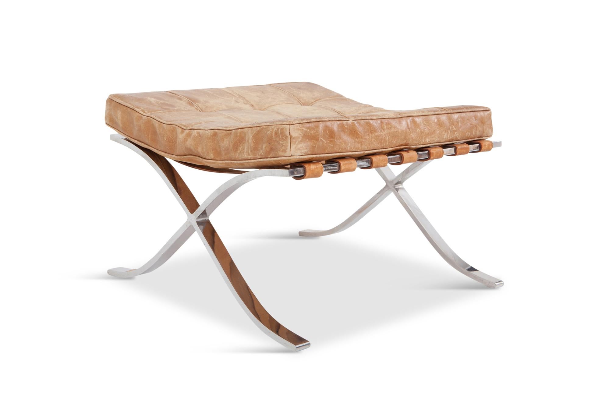 Barcelona Ottoman by Ludwig Mies van der Rohe in Original Cognac Leather, 1960s In Fair Condition In Antwerp, BE