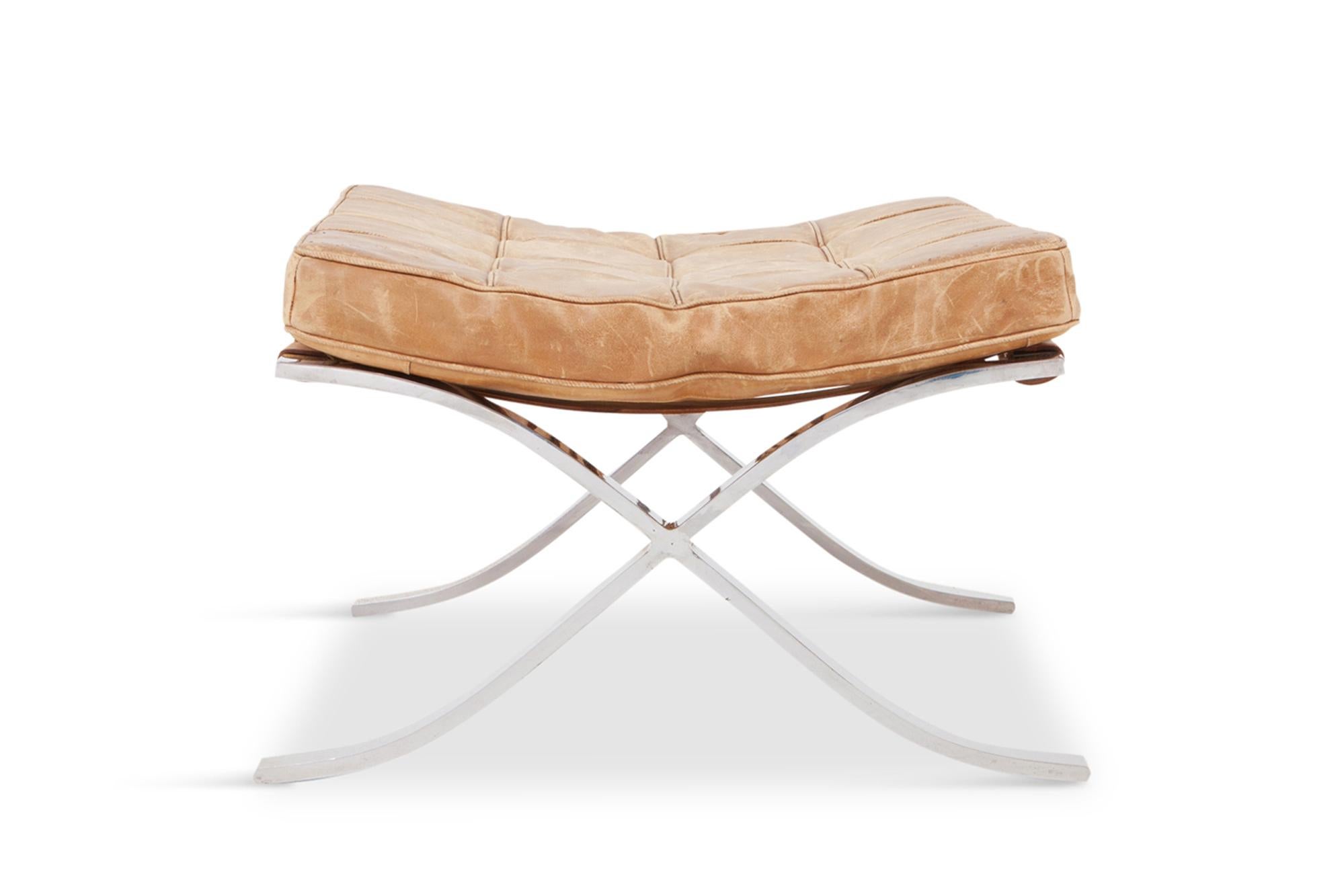 Mid-20th Century Barcelona Ottoman by Ludwig Mies van der Rohe in Original Cognac Leather, 1960s