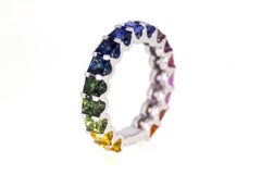 Barcelona Rainbow Princess Cut Sapphire 18 Carat White Gold Eternity Band Ring