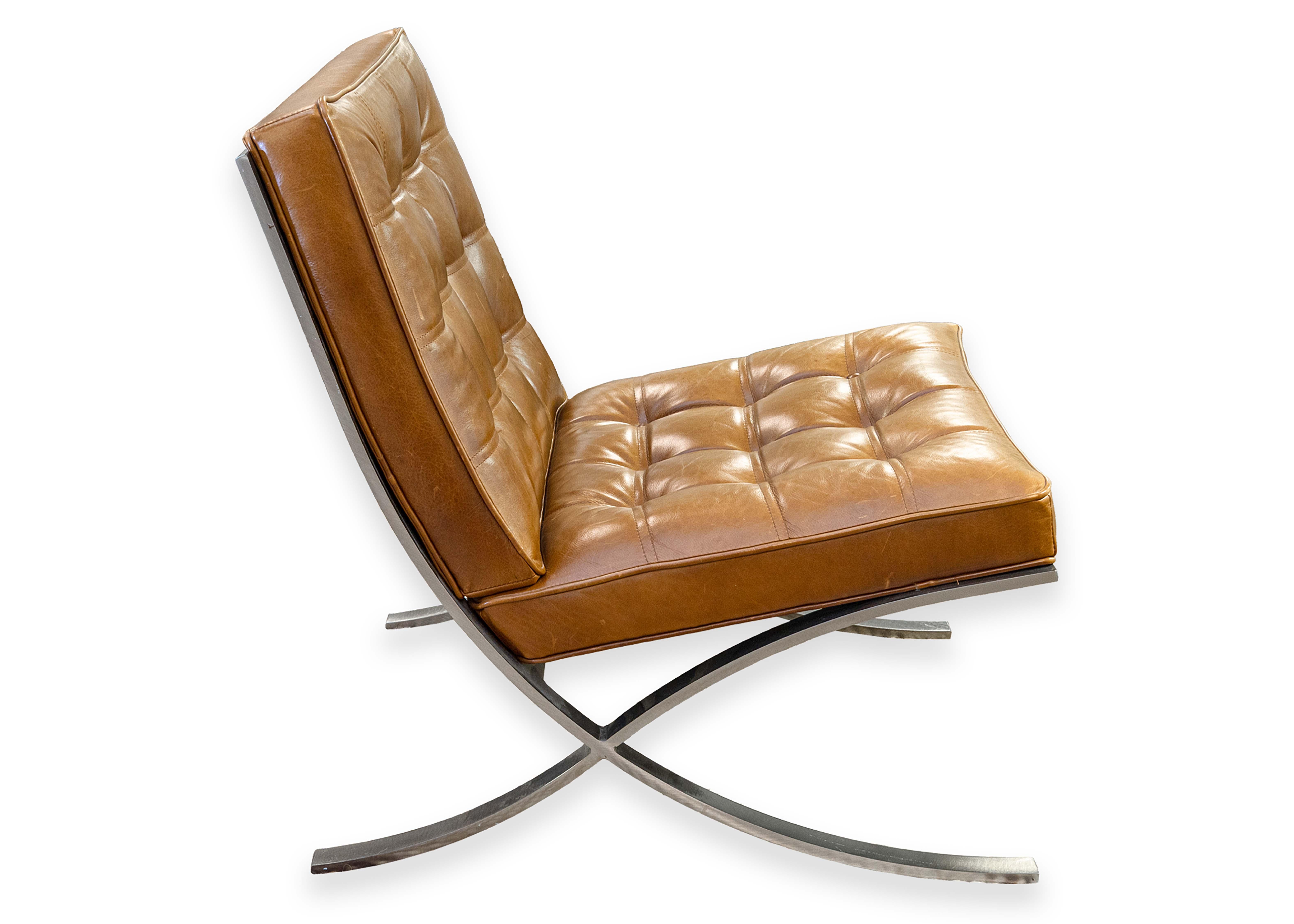 Barcelona Style Braunes Leder und Chrom Contemporary Modern Accent Lounge Chair (Moderne) im Angebot