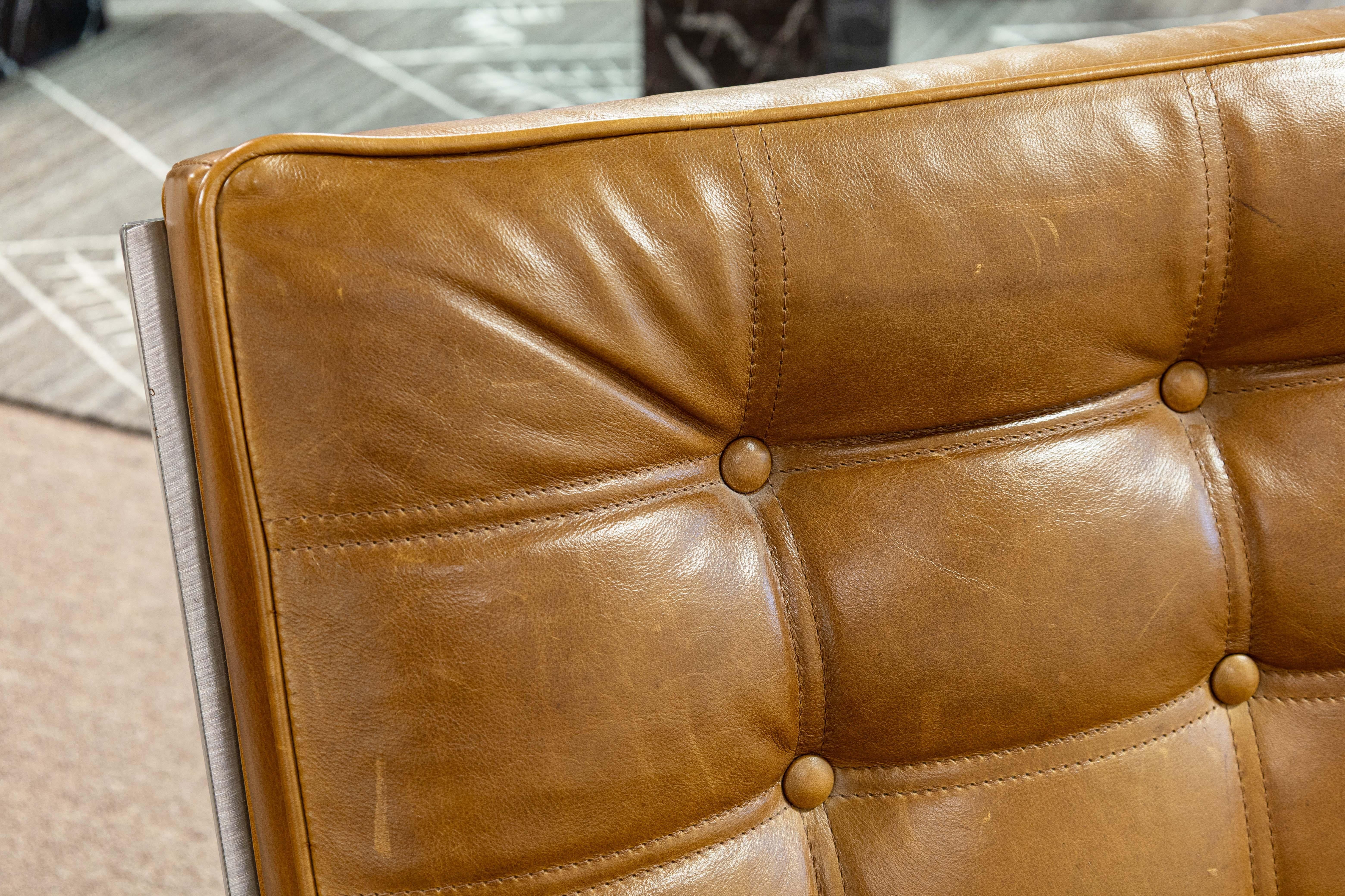 Barcelona Style Braunes Leder und Chrom Contemporary Modern Accent Lounge Chair im Angebot 2
