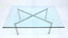 Barcelona Style Mid Century Chrome X Base Glass Top 32x48 Rectangle Coffee Table