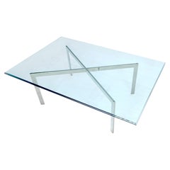 Barcelona Style Mid Century Chrome X Base Glass Top 32x48 Rectangle Coffee Table