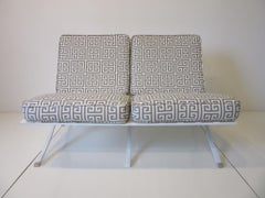 Barcelona Styled Steel and Upholstered Settee / Loveseat