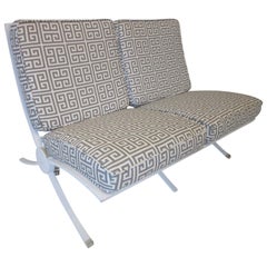 Barcelona Styled Steel and Upholstered Settee / Loveseat