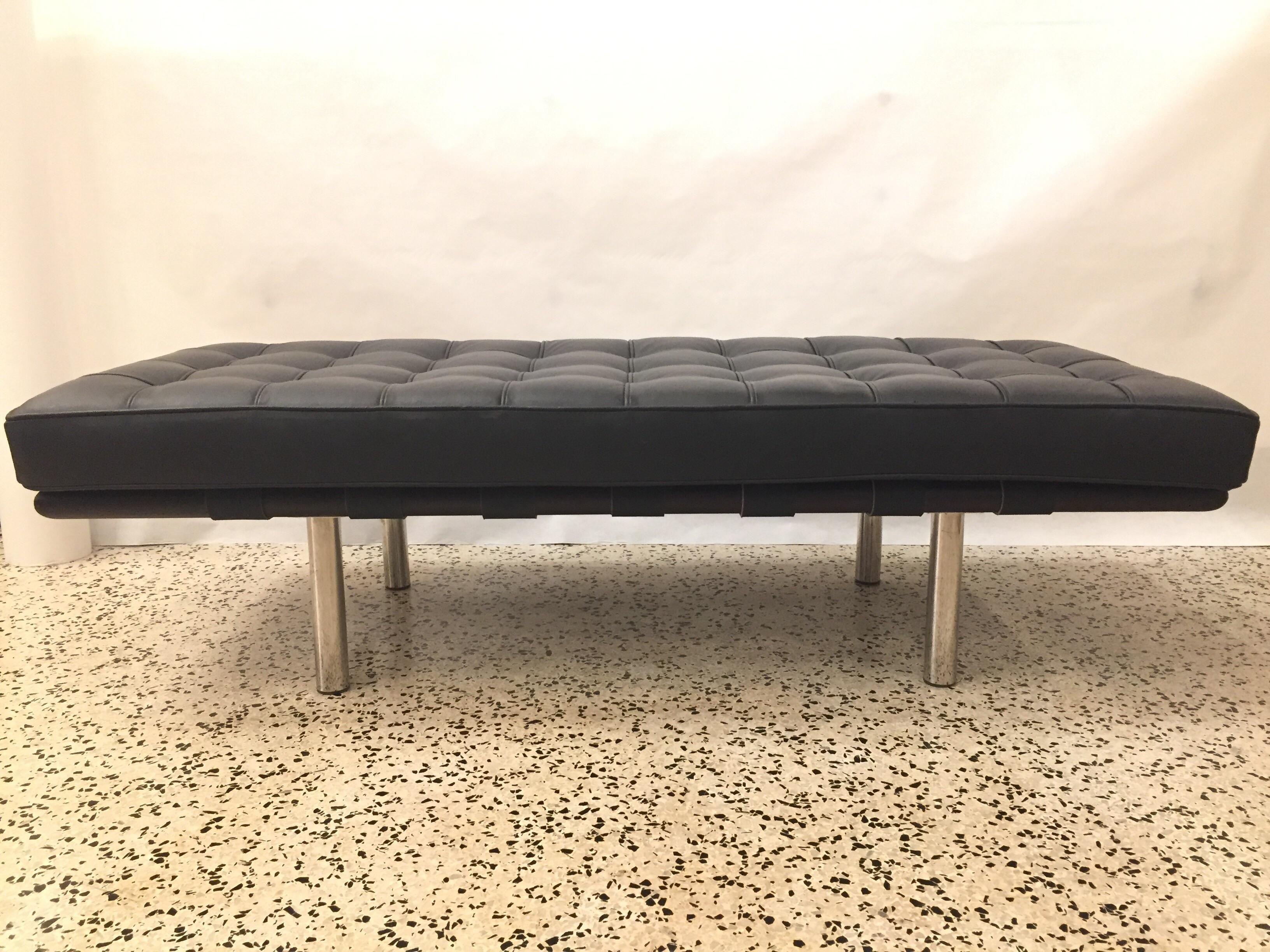 Mid-Century Modern Barcelona Tufted Leather Bench