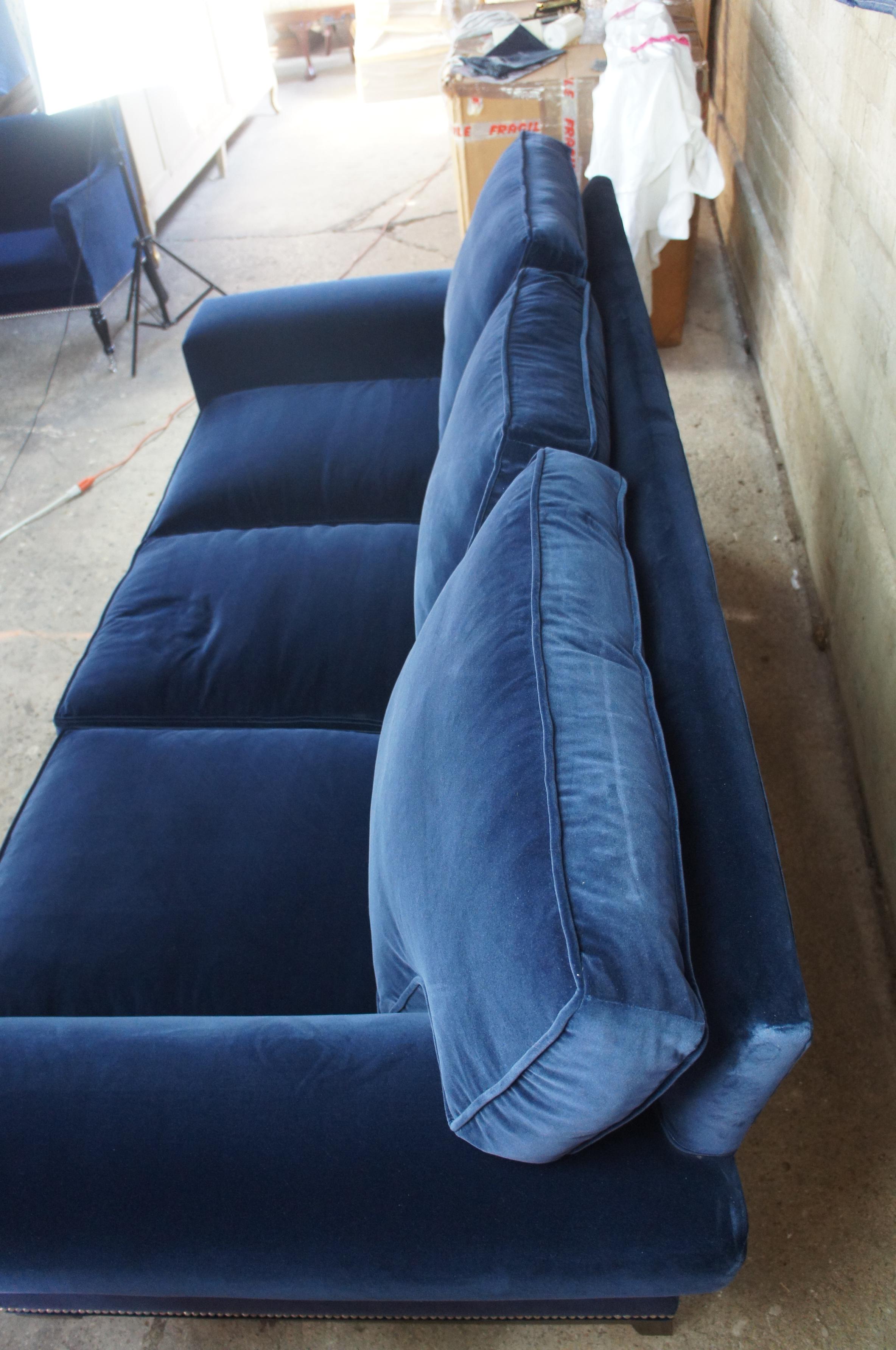 Barclay Butera Interiors Paxton Sofa Modern Blue Velvet Couch Nailhead Trim 4