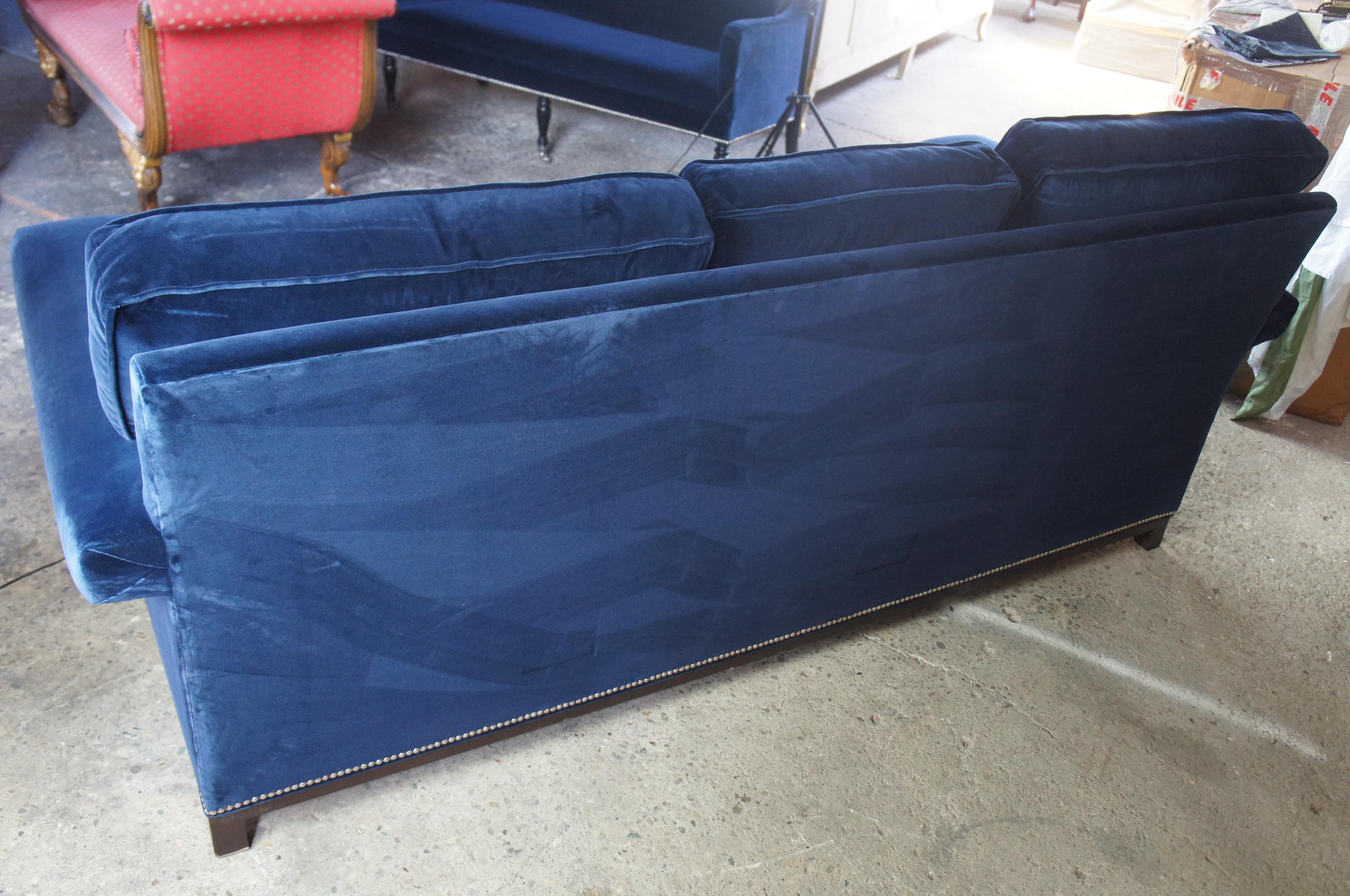 Barclay Butera Interiors Paxton Sofa Modern Blue Velvet Couch Nailhead Trim 5